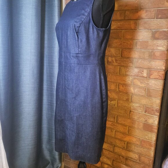 Ann Taylor Denim Sleeveless Back Zipper Fitted Shift Dress = Size 8P - Picture 4 of 11